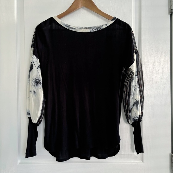 Tiny Raye Floral Stripe Jersey Top XS Black Anthropologie - Picture 2 of 9